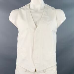 PRADA Size 44 White Cotton Logo Hidden Buttons Vest